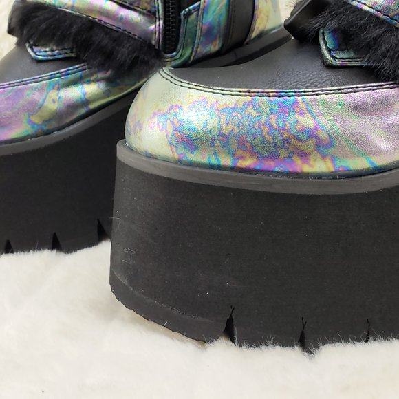 Ash Goth Punk Furry Mid Calf Platform Boots - Picture 14 of 15